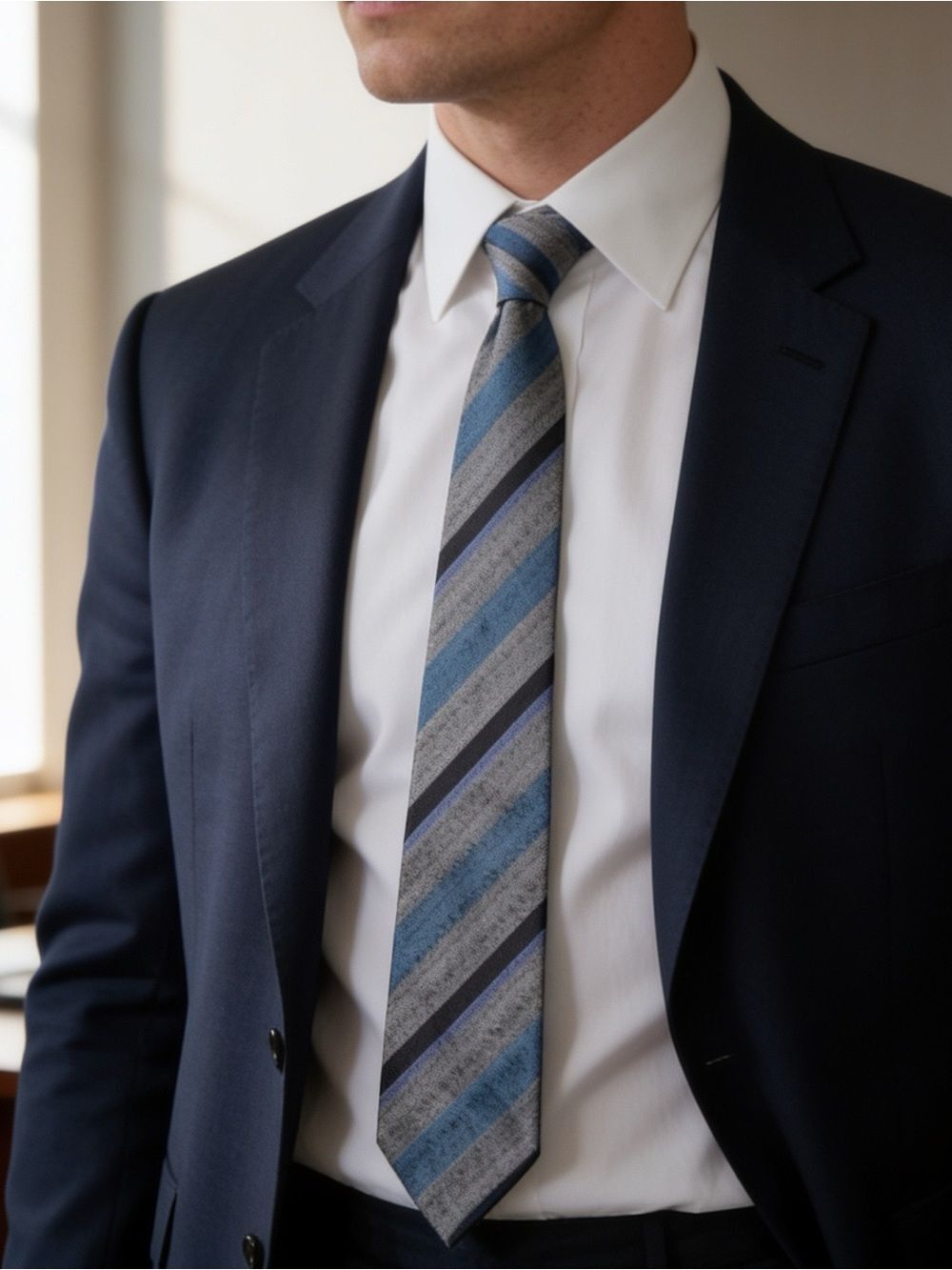 ERMENEGILDO ZEGNA MENS VINTAGE SILK TIE BLUE STRIPED